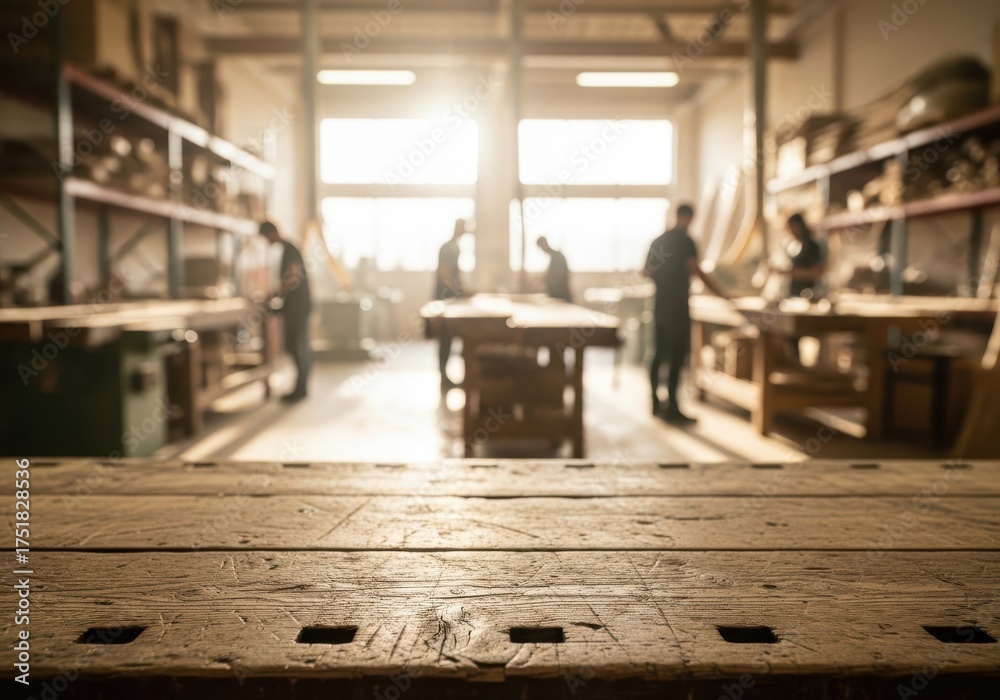 custom made wallpaper toronto digitalCarpenters working in a sunlit workshop with wooden benches and shelves filled with tools and materials