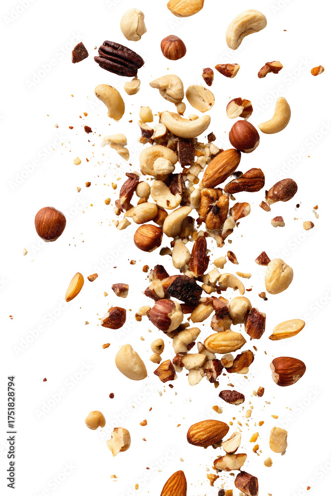 Obraz premium Mixed nuts in mid-air, cascading