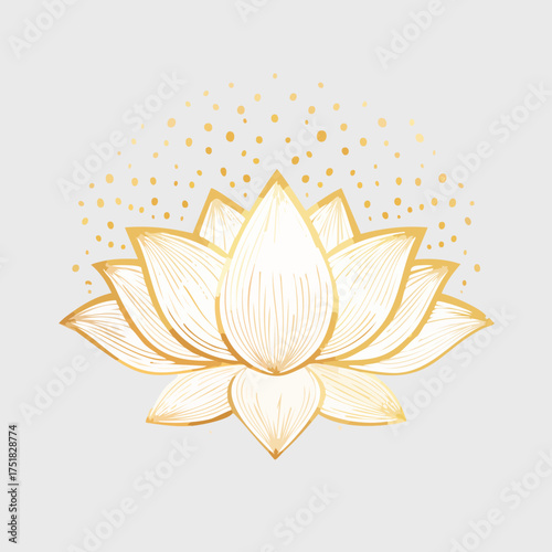 Elegant golden lotus flower with delicate fireflies perfect for vesak day celebrations and spiritual designs