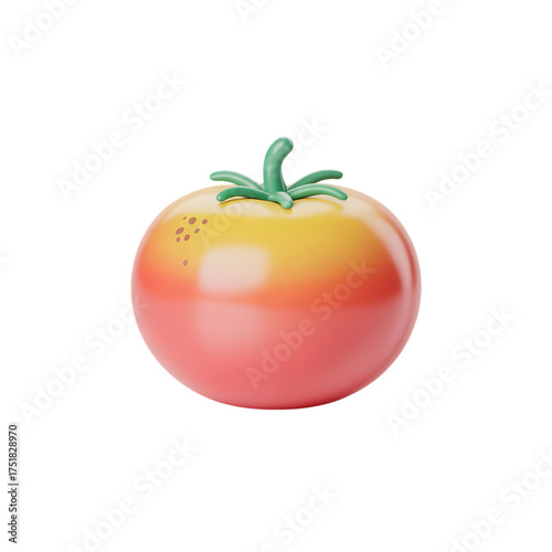 Cartoon stylized tomato closeup on transparent background with gradient and green sepals