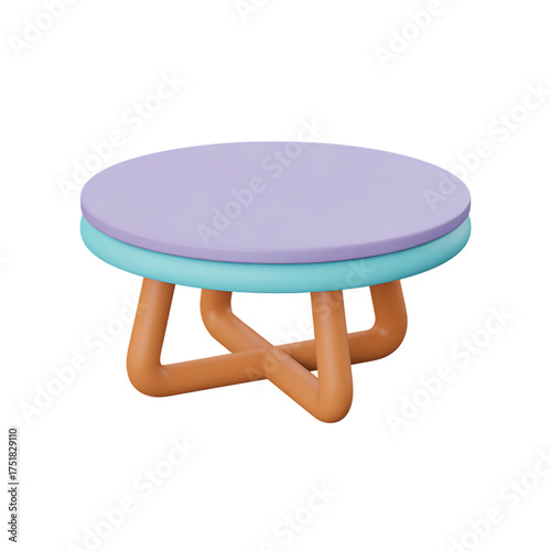 Cartoon table with pastel colors and crossed legs on transparent background, 3d render