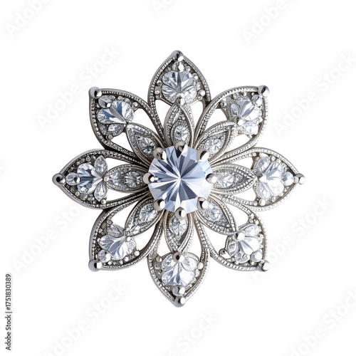 Elegant Silver Flower Brooch with Sparkling Crystals.