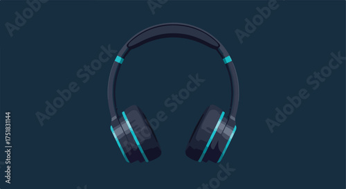 Vector Illustration of Headphones in Modern Style with Dark Blue and Cyan Colors for Tech Branding