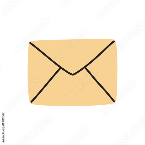 Doodle letter envelope icon hand drawn in a modern minimalistic style isolated on white background. Vector illustration