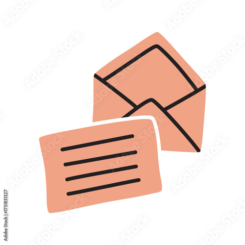 Doodle Open envelope with letter icon hand drawn in a modern minimalistic style isolated on white background. Vector illustration