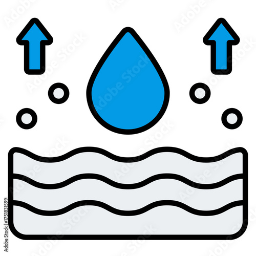 Evaporation icon. Water cycle symbol. Climate, heat, and natural process collection. Filled Line Icon