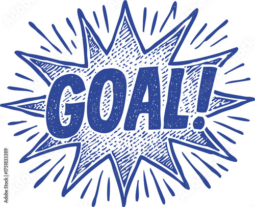 Blue Comic Style G O A L Burst on White Background goal success