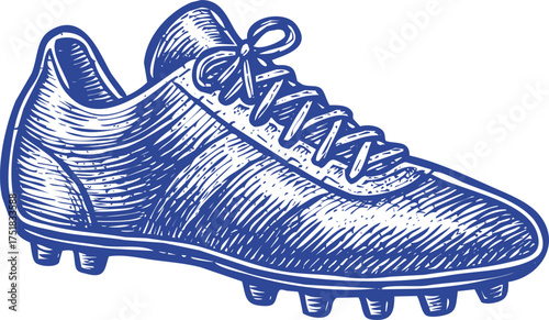 Blue Soccer Cleat with Laces on White Background football boot shoe