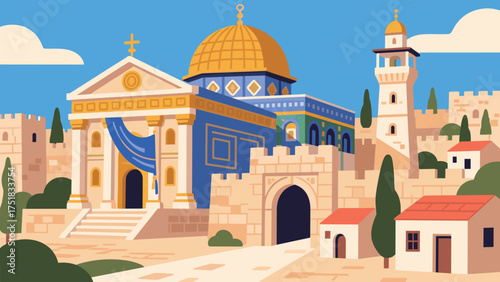 Holy Cityscape with Iconic Religious Landmarks