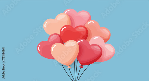 Vector Illustration of Heart Shaped Balloons in Romantic Style with Pink Red and Peach Colors for Celebration and Love Themes