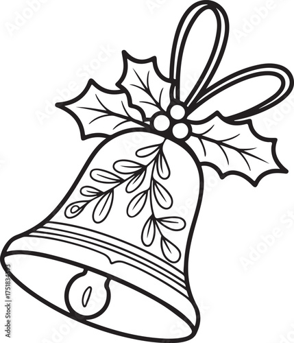 christmas bells line art, coloring book page line art drawing, vector and illustration