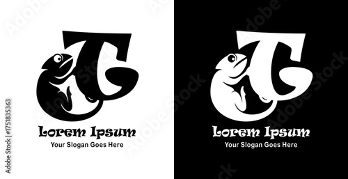 T-shaped logo design combined with a chameleon