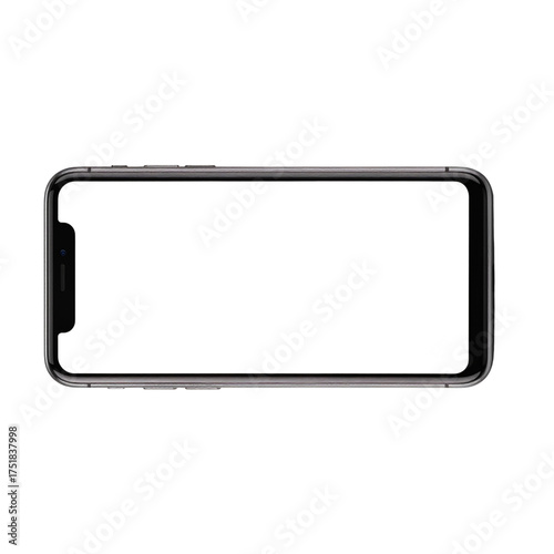 Modern Smartphone with Blank White Screen in Landscape Orientation.