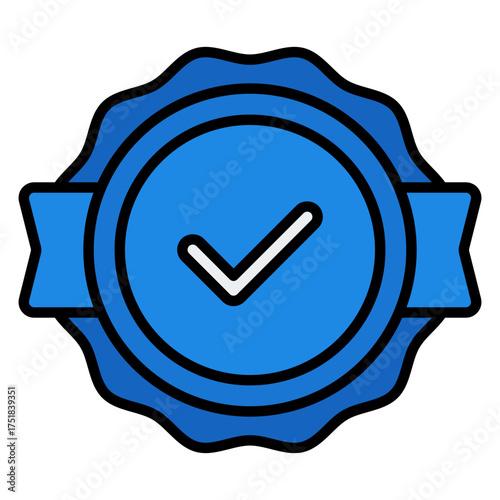 Approved or certified icon. Verified check mark. Confirmation and validation collection. Filled Line Icon