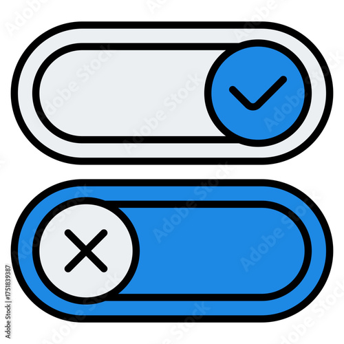 Slider or setting approval icon. Verified toggle. Confirmation and adjustment collection. Filled Line Icon