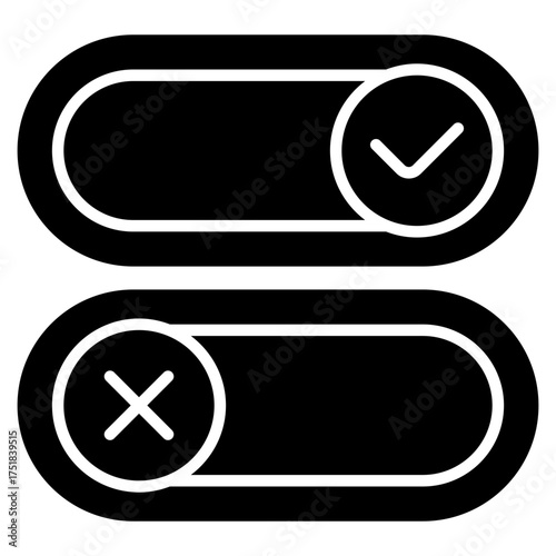 Slider or setting approval icon. Verified toggle. Confirmation and adjustment collection. Glyph Icon