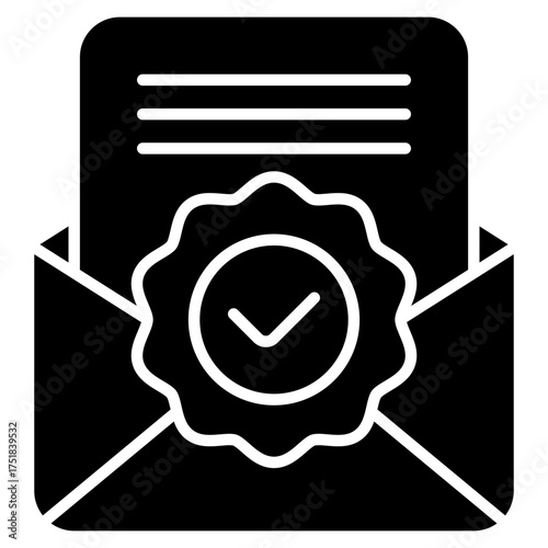 Approved mail or envelope icon. Sent message. Confirmation and validation collection. Glyph Icon