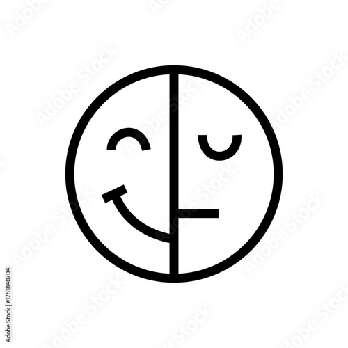 Vector art of split face emoji showing happy and neutral emotions