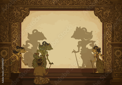 Wayang Kulit Shadow Puppet Performance with Dalang.