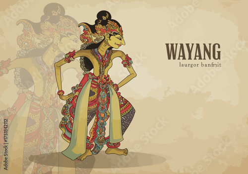 Wayang Character Illustration: Traditional Javanese Shadow Puppet Design.