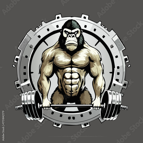 Powerful Gorilla Lifting Barbell – Muscular Animal Fitness Mascot Illustration