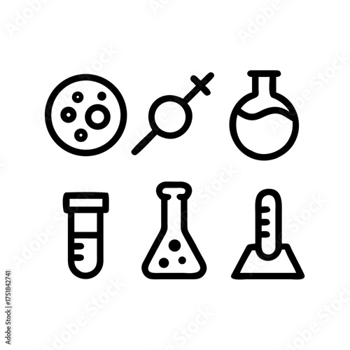Science lab equipment icons for medical research