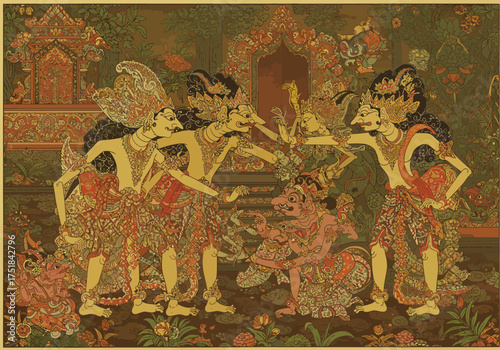 Traditional Javanese Wayang Kulit Performance Art Illustration.