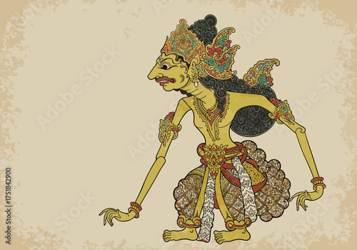 Wayang Kulit Character: Traditional Indonesian Shadow Puppet Art.