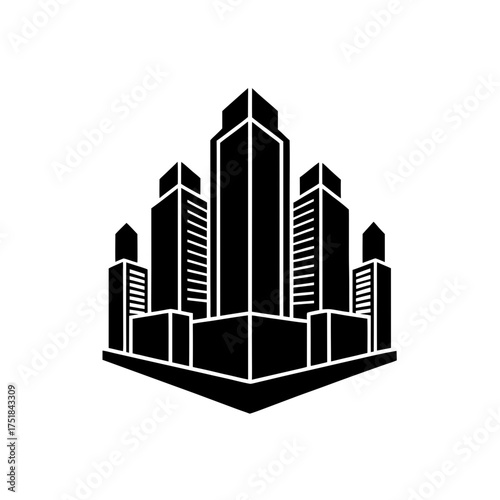 Black silhouette of city buildings on transparent background