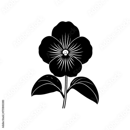 Silhouette of a pansy with leaves on transparent background