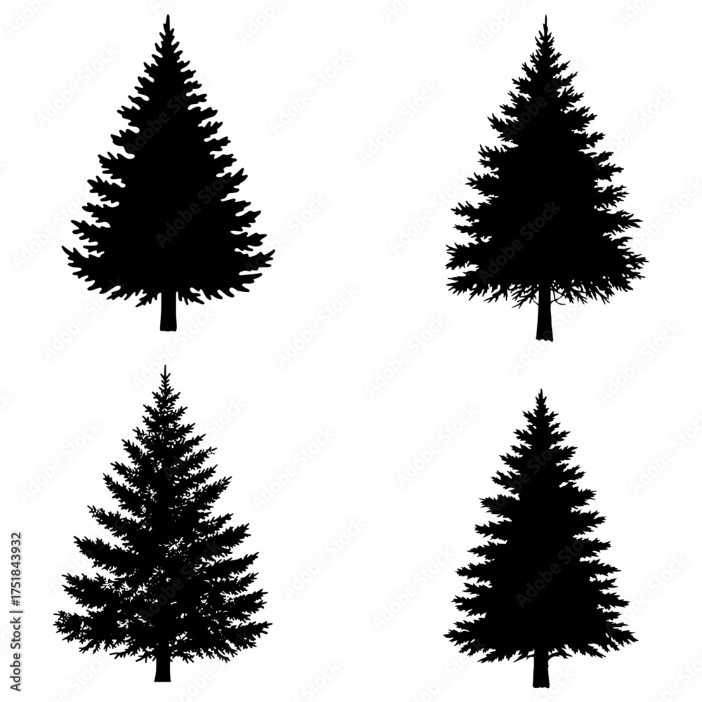 Obraz premium Elegant evergreen silhouettes for winter holidays or nature themed designs, scalable graphics