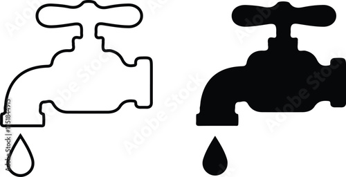 water tap drop icon set vector