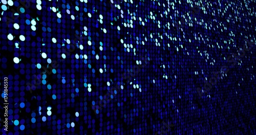 Blue sequins turn up in a random pattern. Side macro view of gorgeous waving pattern background. 3D rendering.