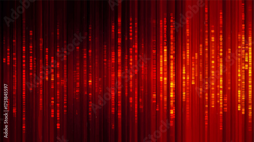 Abstract red and orange vertical lines with glowing squares, creating a dynamic and vibrant background