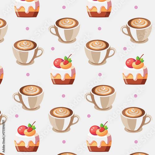 A pattern with the image of desserts and a cup