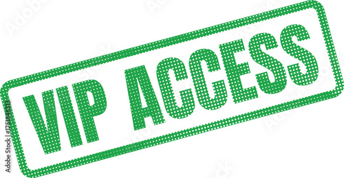 A striking green rubber stamp with a speckled texture boldly grants VIP ACCESS on a plain white canvas