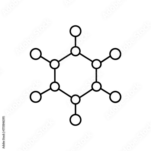 Chemical structure of benzene ring on transparent background