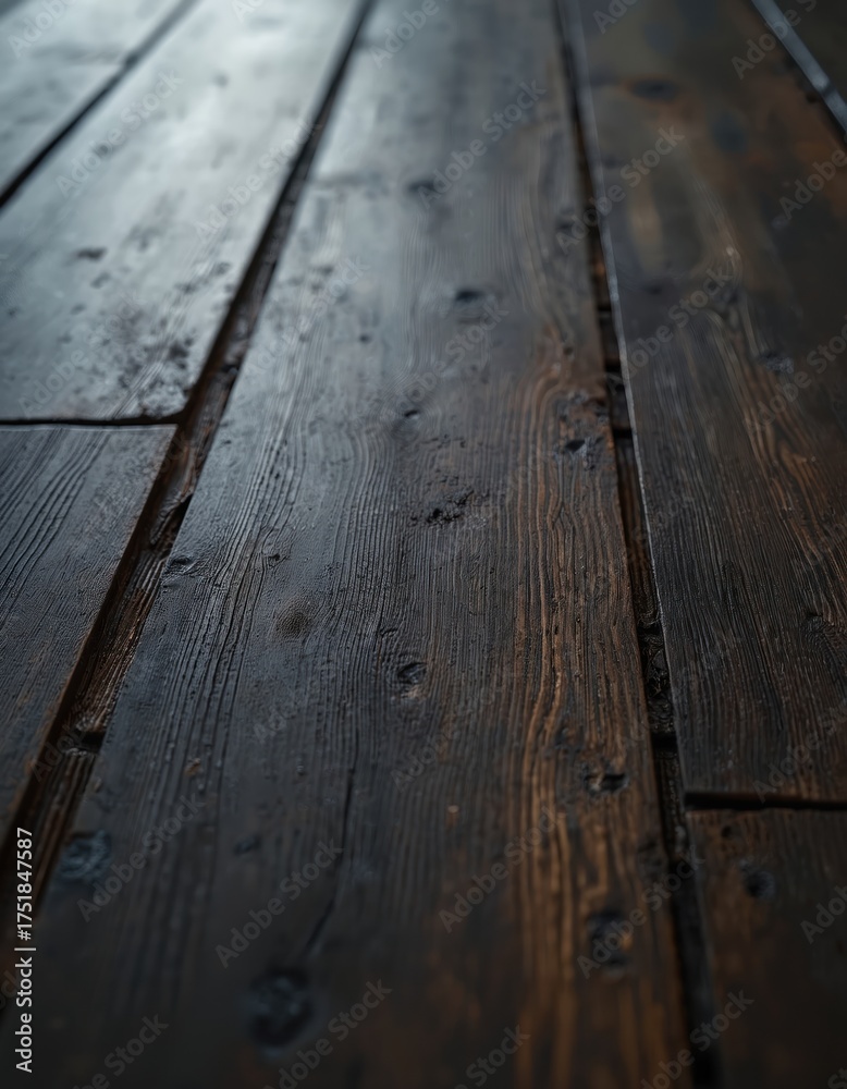 Obraz premium Close up photo of dark wooden flooring. The wood has rich texture pattern. Floor is a perfect material for interior design and home decor projects.