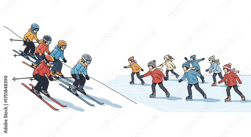 Fototapeta premium Winter Activities Skiing and Ice Skating Fun
