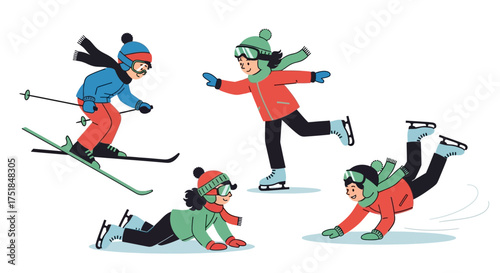 Winter Activities Skiing and Ice Skating Fun