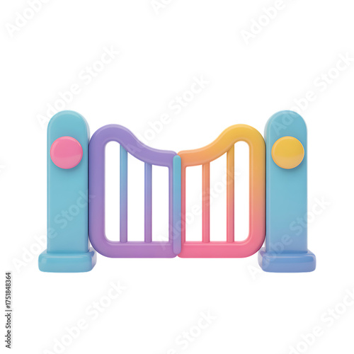 Pastel gate with rounded columns on transparent background, children's barrier for play area