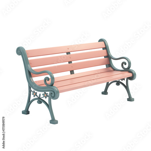 Pink and gray park bench with floral design on transparent background