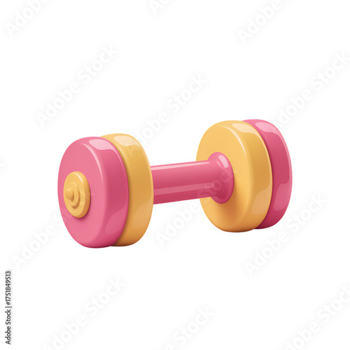 Pink and yellow dumbbell 3d render on transparent background for fitness and exercise concepts