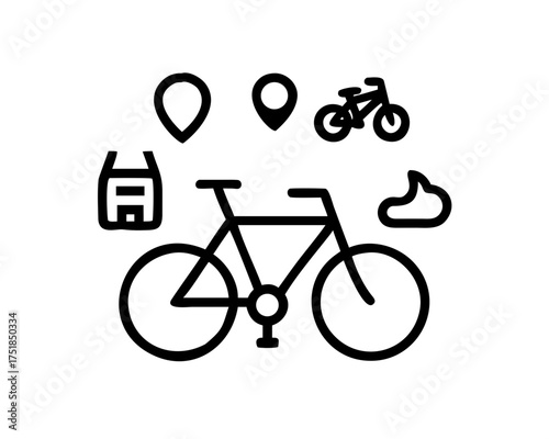 Bicycle icon with location, shop, and weather elements