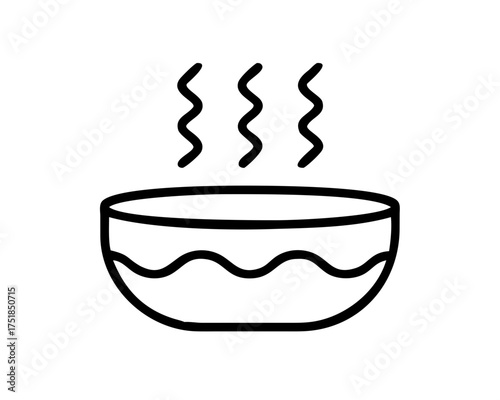 Line art illustration of a steaming bowl icon