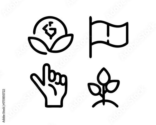 Line art illustration featuring diverse symbols