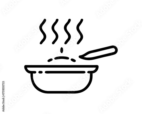Line art illustration of a steaming food bowl
