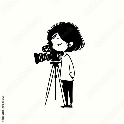 Movie Director. Movie Director simple black and white line art vector logo