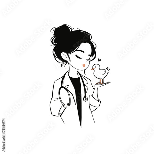 Veterinarian. Veterinarian simple black and white line art vector logo