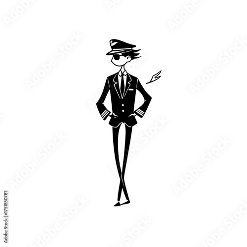 Flight Attendant. Flight Attendant simple black and white line art vector logo